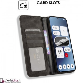 Dirbtinės odos atverčiamas dėklas su skyreliais - juodas (Nothing Phone 2A/Nothing Phone 2A Plus)